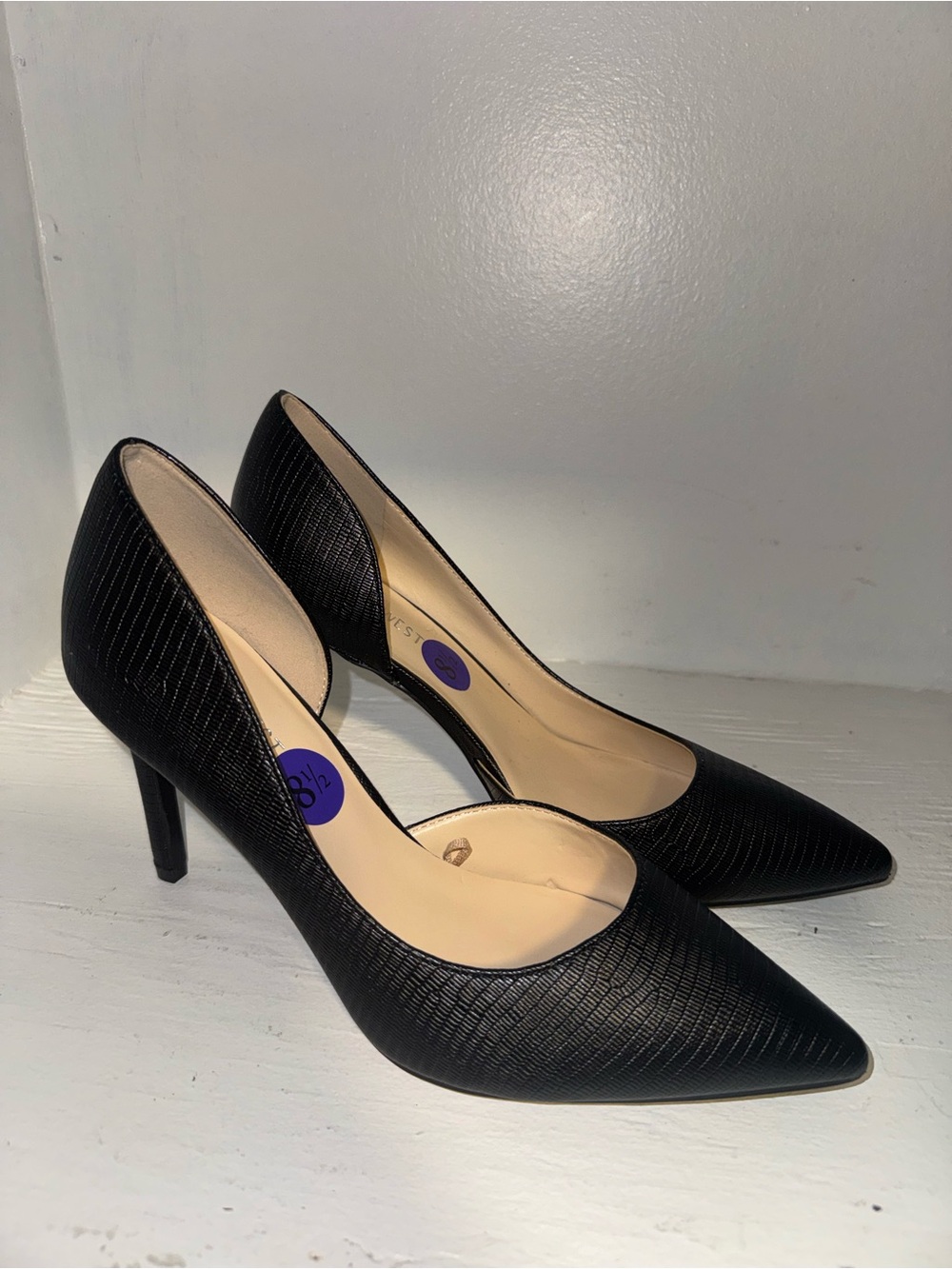 Nine West Black Faux Reptile D’Orsay Pointed Toe Stiletto Pumps Size 8.5